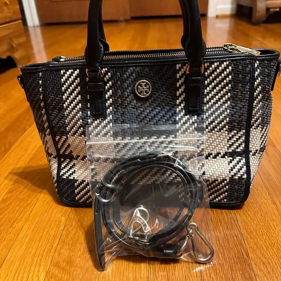 Tory Burch Black and Cream Checkered Satchel - Picture 12 of 16